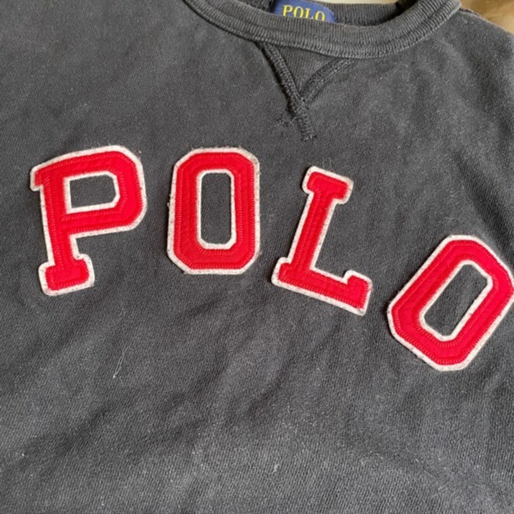 Polo Ralph Lauren Kids Sweatshirt Pullover Crew Neck Red Logo Black‎ Size 6 - Picture 2 of 6